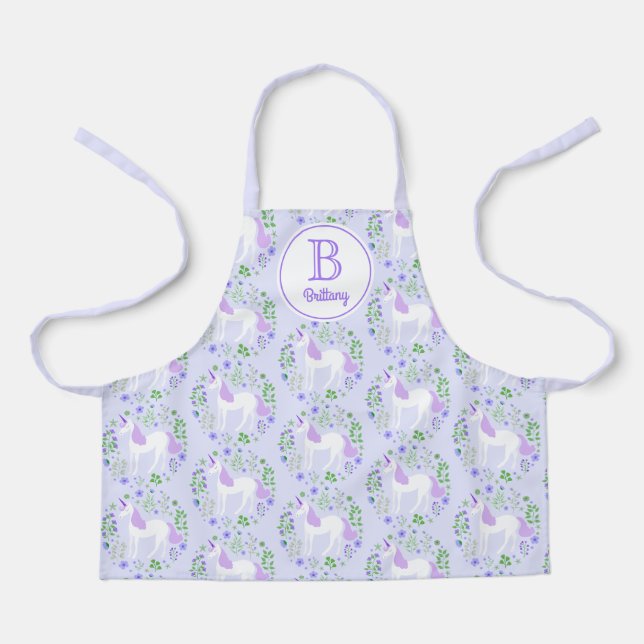 Monogramm Name Lila für Einhorn-Blume Schürze (Vorderseite)