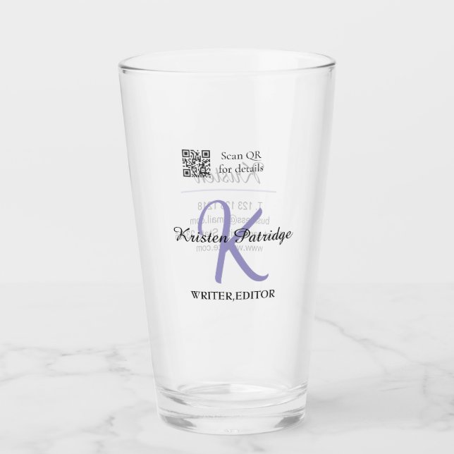 Monogramm-Name Lila-Schreiber bearbeiten QR-Code G Glas (Vorderseite)