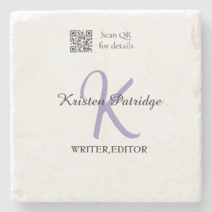 Monogramm-Name Lila-Schrift-Editierer QR-Code Gesc Steinuntersetzer