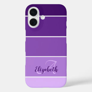 Monogramm Name Lila Streifen Farbpalette Chip iPhone 16 Hülle