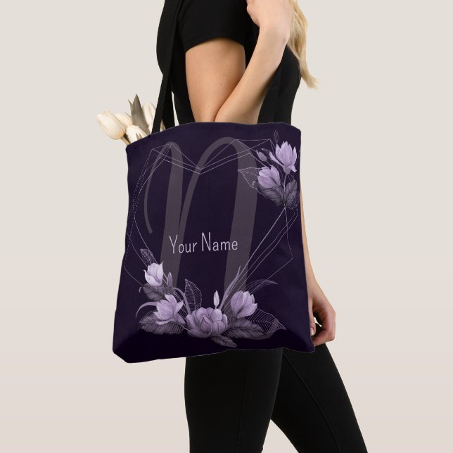 Monogramm Name Lila violetter Rahmen Tasche (Von Nahem)