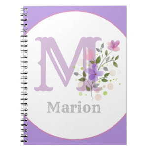 Monogramm & Name Marion mit Blumen Notizblock