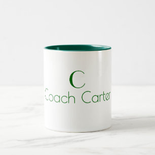 Monogramm Name Minimalist Dunkelgrün Coach Zweifarbige Tasse