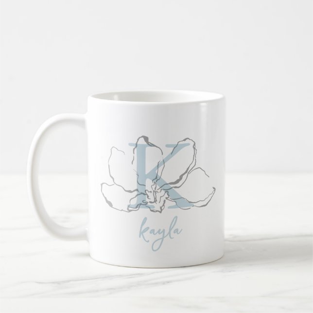 Monogramm & Name Minimalist Modern Blumen Skizze Kaffeetasse (Links)