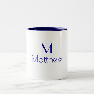Monogramm-Name Minimalistisch Dunkelblau Modern Zweifarbige Tasse