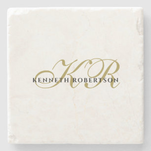 Monogramm Name Minimalistisch Gold schwarz Elegant Steinuntersetzer