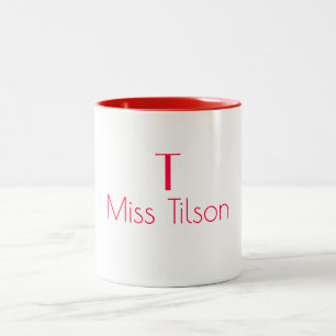 Monogramm Name Minimalistisch Rot Modern Lehrer Zweifarbige Tasse