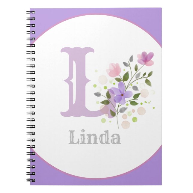 Monogramm & Name mit Blumen Notizblock (Vorderseite)