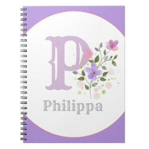 Monogramm & Name mit Blumen Notizblock