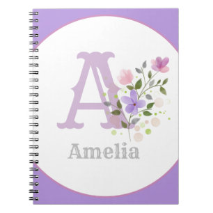 Monogramm & Name mit Blumen Notizblock