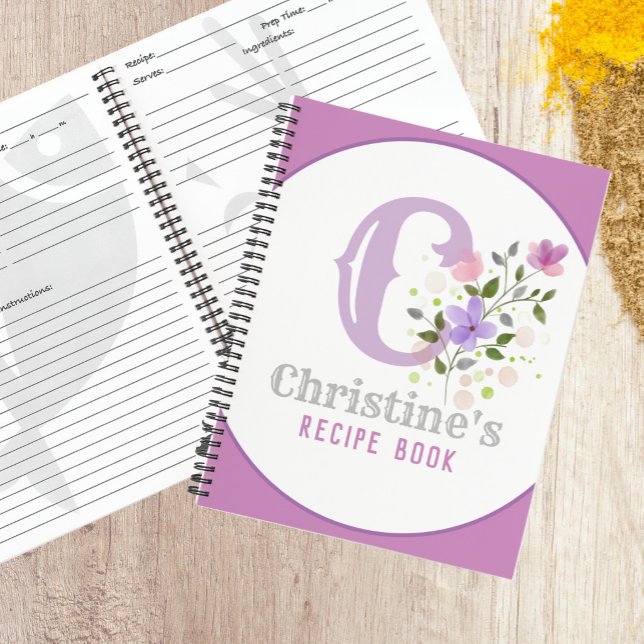 Monogramm & Name mit Blumen Notizbuch (Recipe book with name and initial)