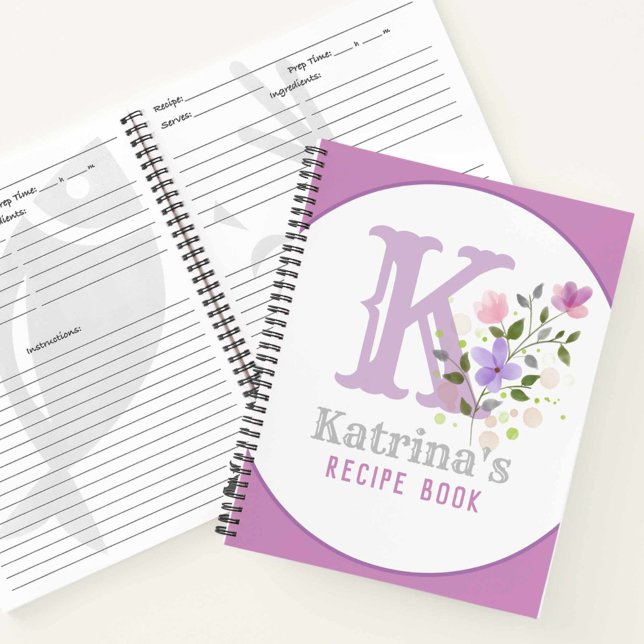 Monogramm & Name mit Blumen Notizbuch (Von Creator hochgeladen)