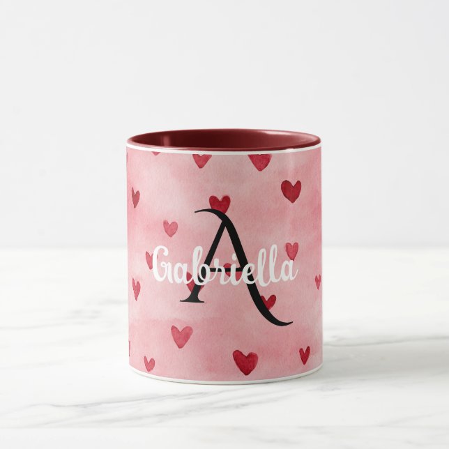 Monogramm-Name mit rosa roten Herzen Tasse (Zentrum)