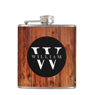 Monogramm Name Moderne rustikale Holzart Weiße Kl Flachmann