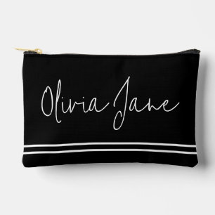 Monogramm Name Moderne Schwarz-weiße Streifen Zubehörtasche