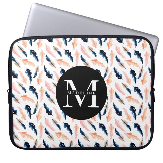 Monogramm Name Modernes Muster für Niedliche Natur Laptopschutzhülle (Vorderseite)
