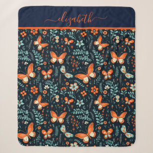 Monogramm Name Navy Blau Orange Schmetterling Flor Sherpadecke