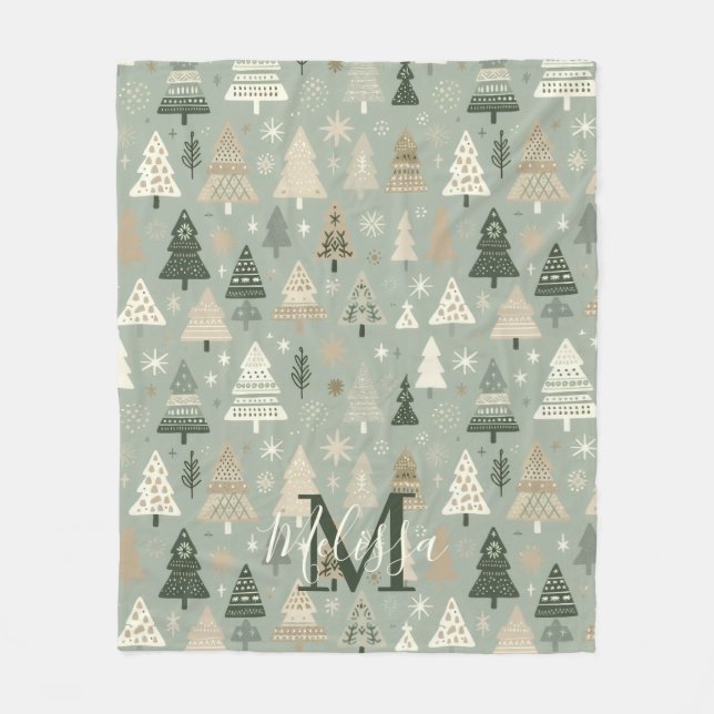Monogramm Name Nordic Trees Fleecedecke (Vorderseite)