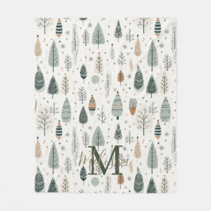 Monogramm Name Nordic Trees Fleecedecke