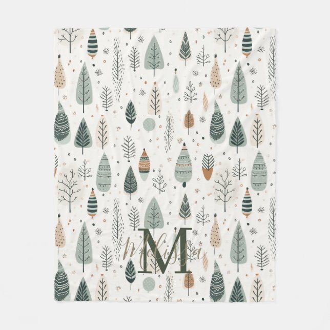 Monogramm Name Nordic Trees Fleecedecke (Vorderseite)