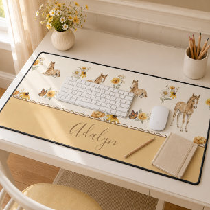 Monogramm Name Orange Pferd Wildblumen Muster  Schreibtischunterlage