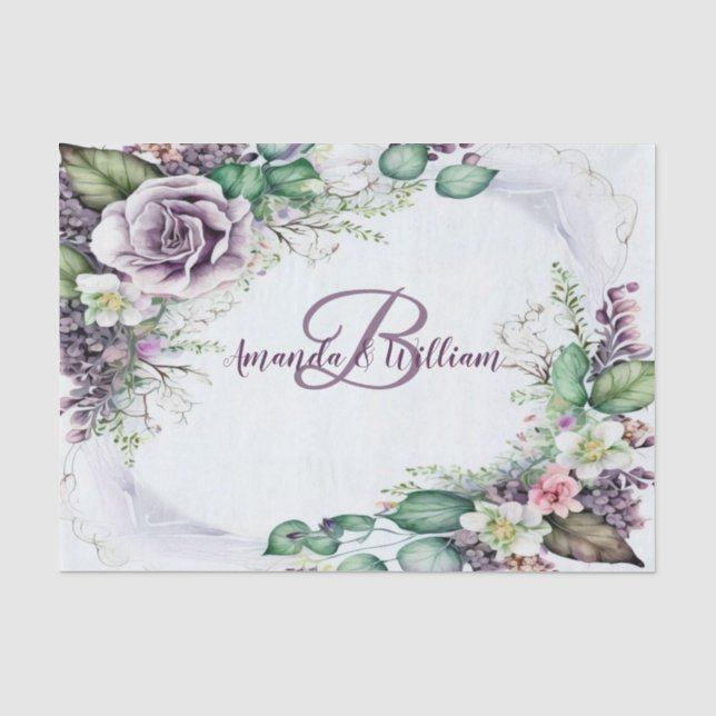 Monogramm Name Party Lila Blumenfolie Seidenpapier (Vorderseite)