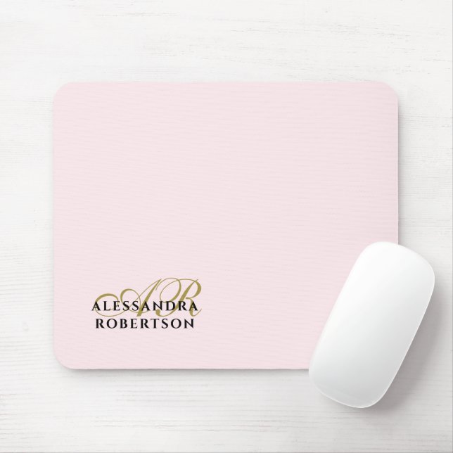 Monogramm Name Pastete Rosa Schwarz Minimalistisch Mousepad (Mit Mouse)