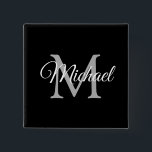 Monogramm Name Personalisiert Schwarz Vorlagenquad Button<br><div class="desc">Monogram Name Personalisiert Black Template Elegant Trendy Square Button.</div>