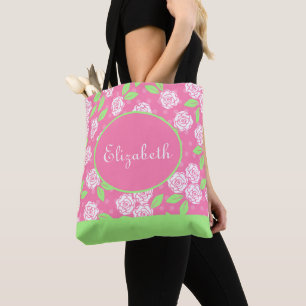 Monogramm-Name Pink Grün Shabby Chic Floral Tasche