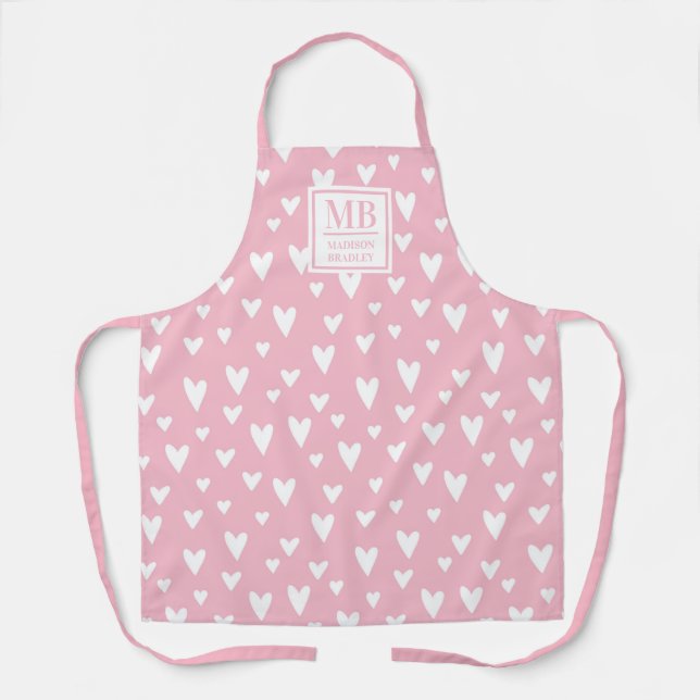 Monogramm Name Pink Moderne Liebe Herz Girl Schürze (Vorderseite)