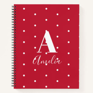 Monogramm Name Red Polka Dots Muster Notizbuch