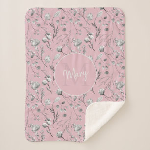 Monogramm Name rosa floral personalisiert Sherpadecke