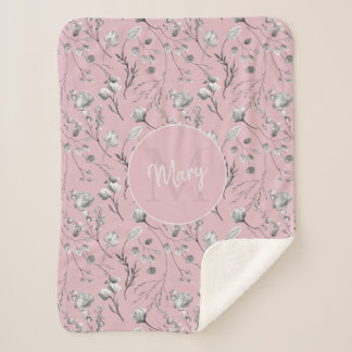 Monogramm Name Rosa florale personalisiert Sherpadecke