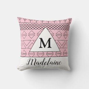 Monogramm-Name Rosa geometrisches Muster Druck Kissen