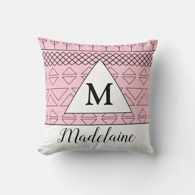 Monogramm Name Rosa Geometrisches Muster Print Kissen (Vorderseite)