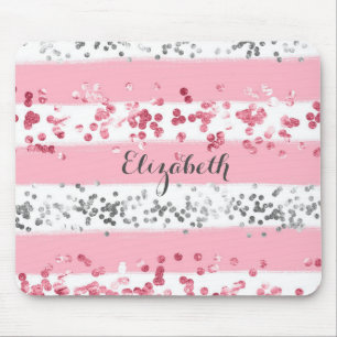 Monogramm Name Rosa Weiß Grau Glitzer Weiblich Tre Mousepad