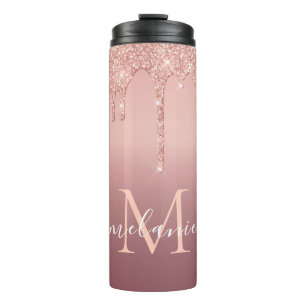 Monogramm Name Rose Erröten Glitzer Thermischer Tu Thermosbecher