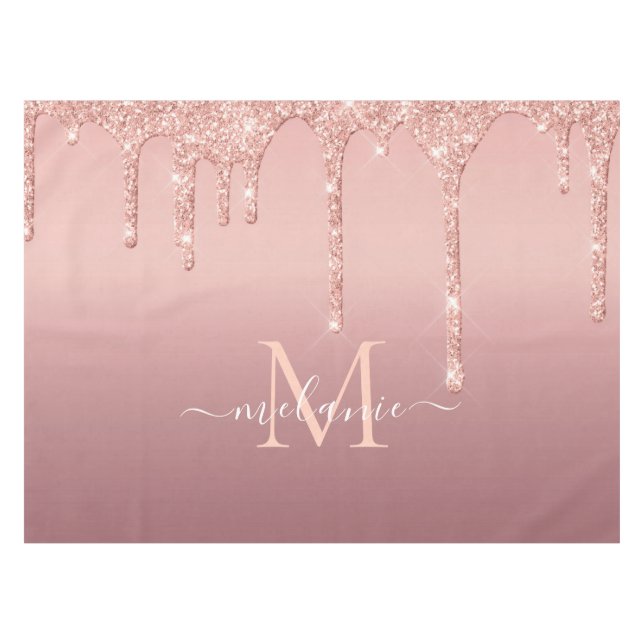 Monogramm Name Rose Gold Blush Glitzer Tablette Tischdecke (Vorderseite (Horizontal))