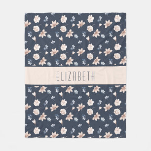 Monogramm Name Rosé Navy Blau Floral Fleecedecke