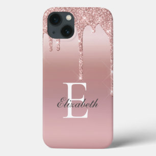 Monogramm Name Roségold Glitter Blush Rosa Case-Mate iPhone Hülle