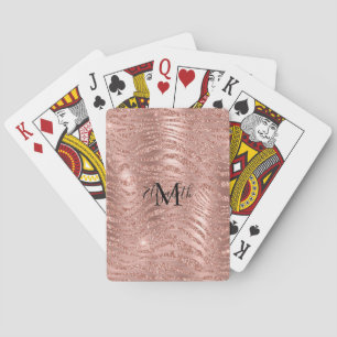 Monogramm Name Roségold Glitter Tierdruck Spielkarten