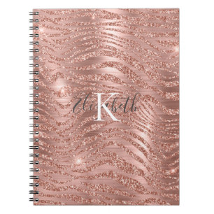 Monogramm Name Roségold Glitter Tierprint   Notizblock