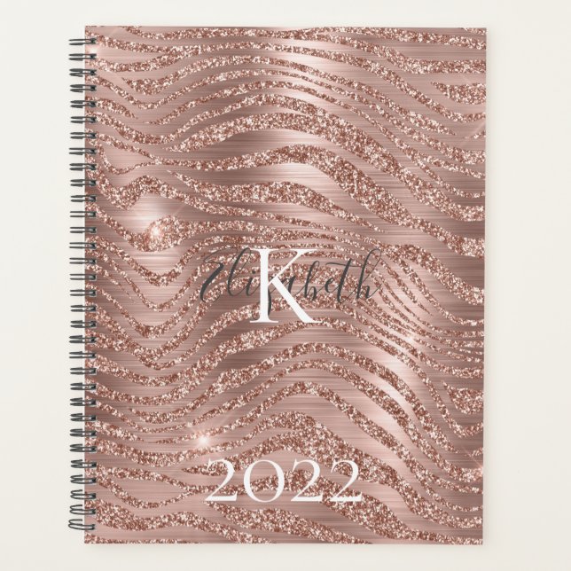 Monogramm Name Roségold Glitter Tierprint  Planer (Vorderseite)