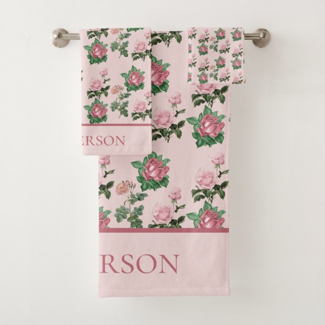 Monogramm Name Roses Roses Shabby Chic Badhandtuch Set (Insitu)