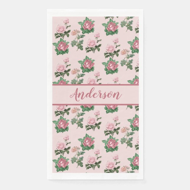 Monogramm Name Roses Roses Shabby Chic Serviette (Vorderseite)