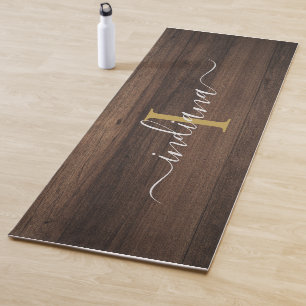 Monogramm Name Rustikal Dunkles Holz Schrift Moder Yogamatte