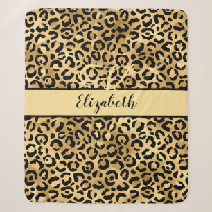 Monogramm Name Schwarz Gold Leopard Gepard Druck Sherpadecke