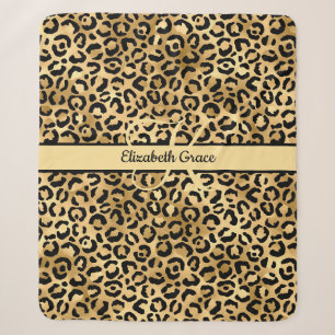 Monogramm Name Schwarz Gold Leoparddruck Gepard Sherpadecke