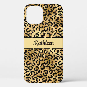 Monogramm Name Schwarz Gold Leopardenprint Gepard  Case-Mate iPhone Hülle