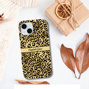 Monogramm Name Schwarz Gold Leopardenprint Gepard Case-Mate iPhone Hülle